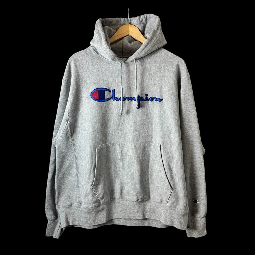 CHAMPION REVERSE WEAVE SCRIPT LOGO HOODIE SWEATSHIRT Mens Size LARGE Athletic